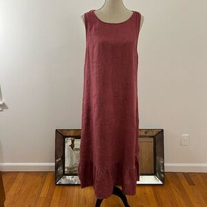 Italian 100 % Linen Maxi Dress In Pink / Red Size Medium